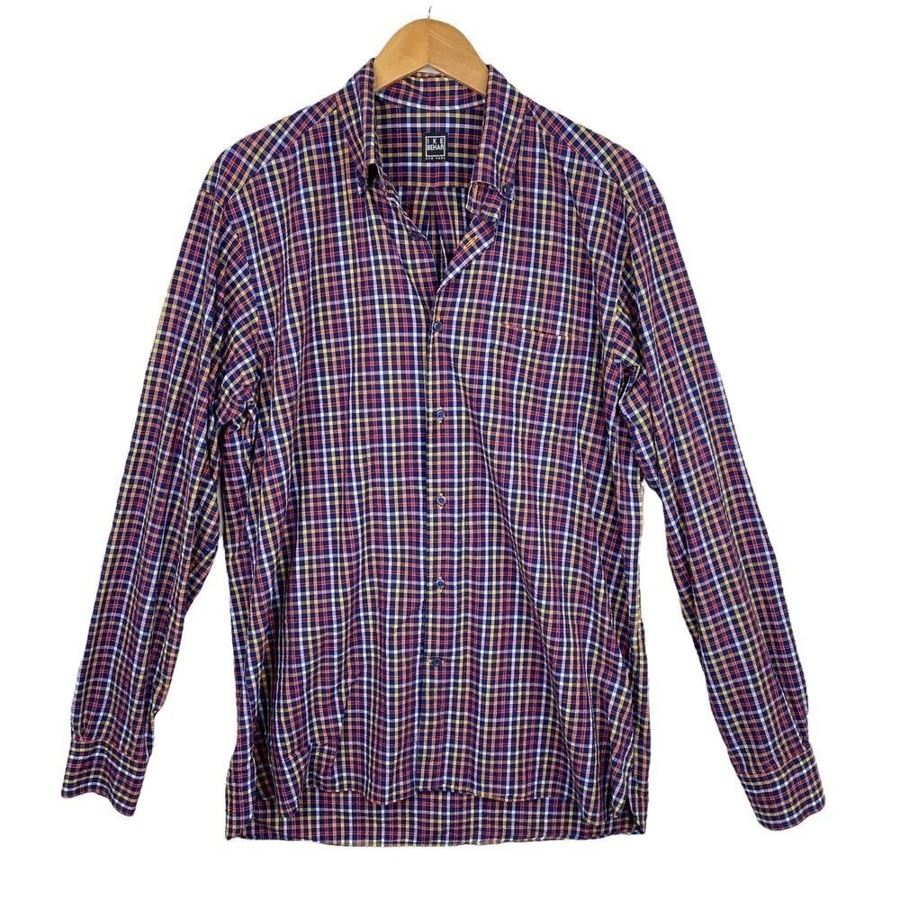 Ike bear Shirt Mens XL Plaid Button Down Long Sleeve Multicolor Cotton